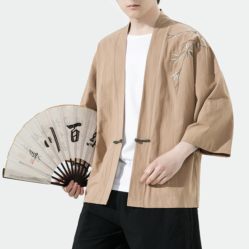 Kimono japonais brodé pour hommes, cardigan d'été, costume de samouraï, vêtements Bomboo, chemise kimono, manteau décontracté MiHaori, 2023
