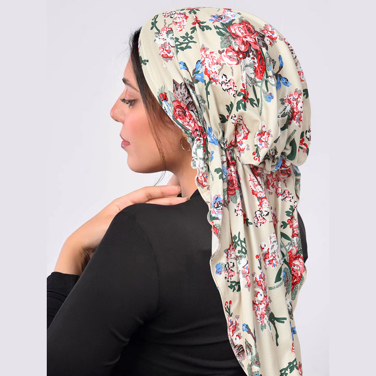 Casquettes Hijab musulmanes à imprimé floral pour femmes, bonnet turban à longue queue, coiffe pour dames, tête ronde, élastique doux, mode du Ramadan, portable