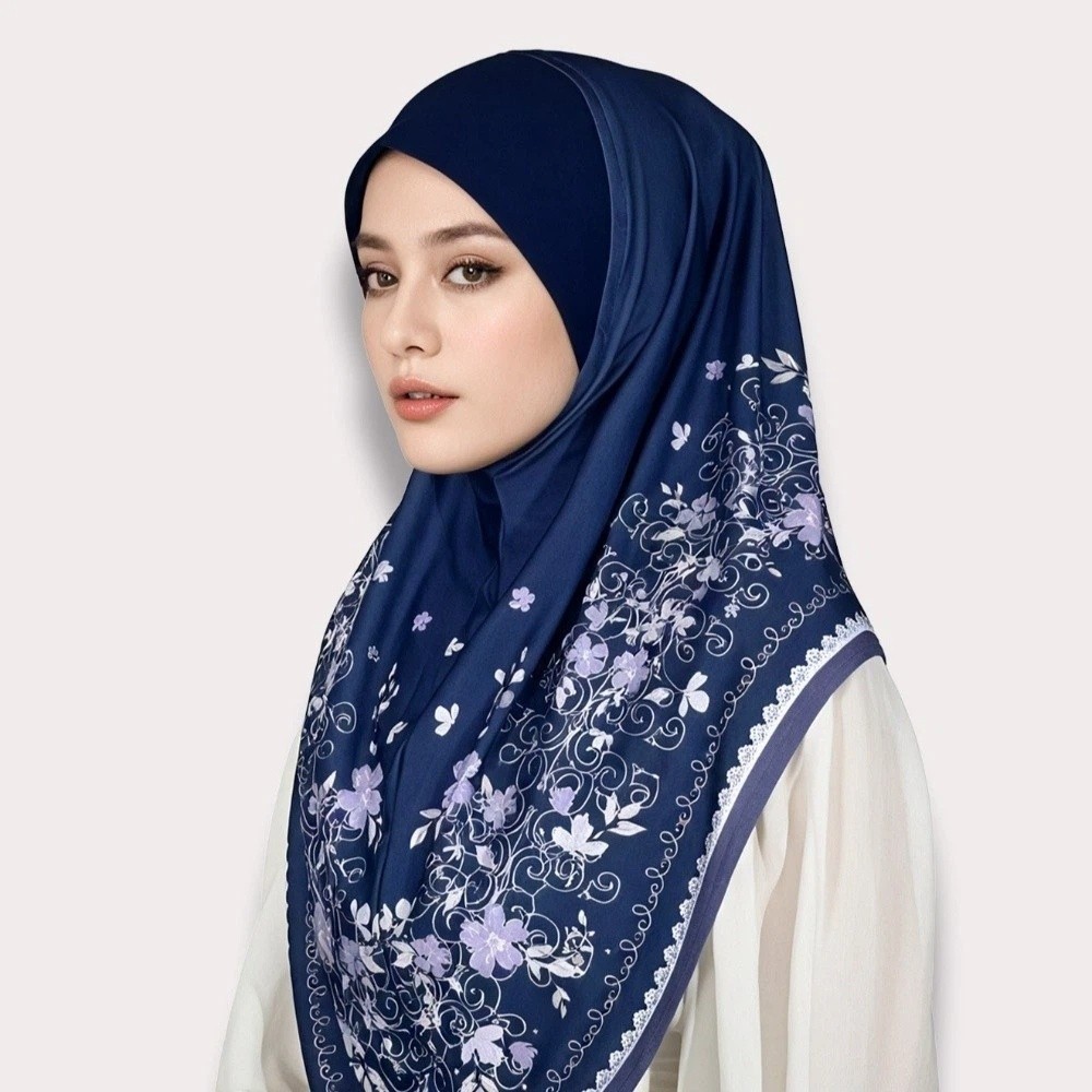 Turban long floral respirant pour l'Aïd al-Fitr, en coton, ajustable, imprimé, foulard arabe polyvalent, hijab élastique pour femme