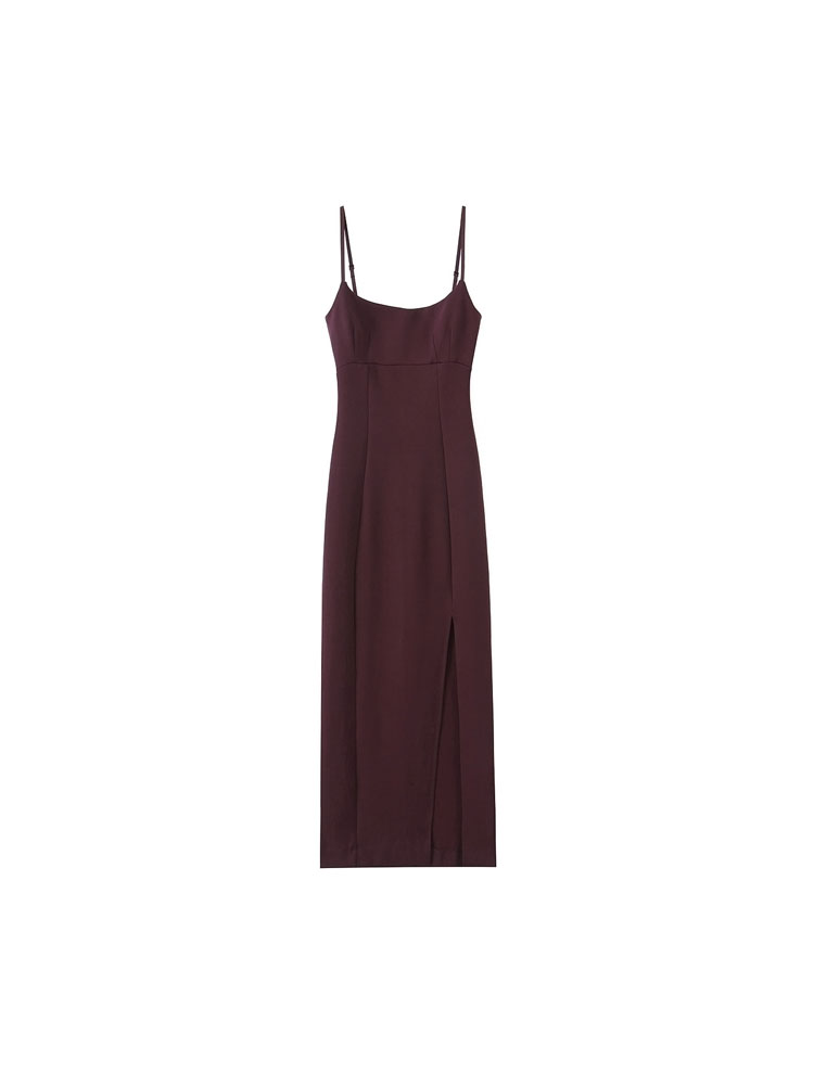 Femmes mode avant Vent doux à bretelles robe mi-longue col droit fines bretelles robes féminines robes Mujer