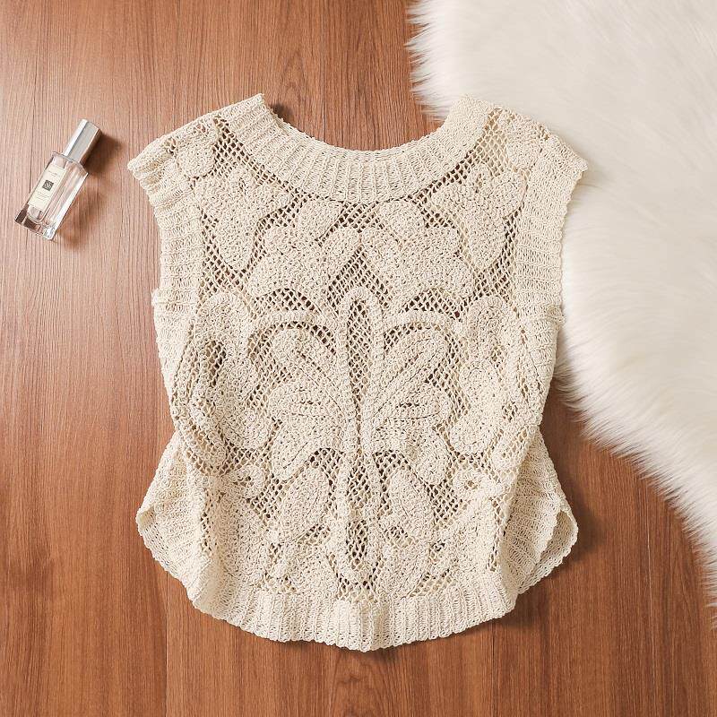 Gilet en crochet bohème pour femme, sans manches, semi-transparent, en dentelle ajourée, style bohème, pour festival d'été, Cottagecore