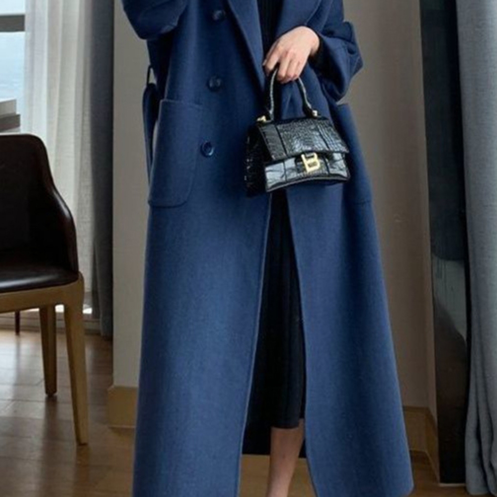 Automne hiver 2025 manteau femmes Chic décent couleur unie Double boutonnage à manches longues revers Long bureau dame manteau pour les femmes