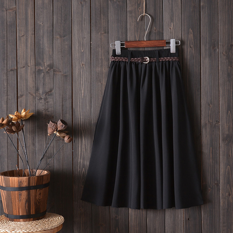 Jupe plissée mi-longue avec ceinture pour femme, taille haute, style coréen, collection été 2020