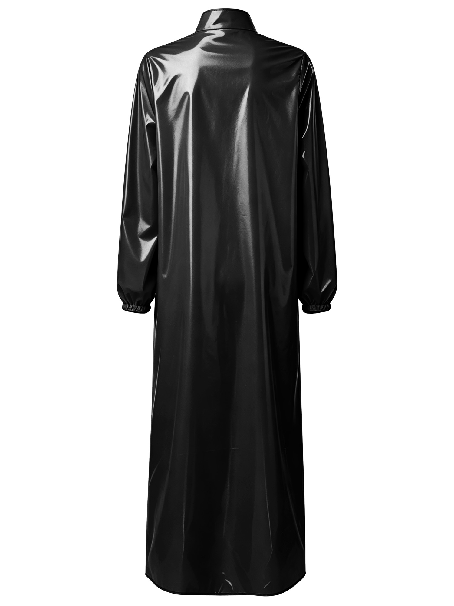 Robe sexy pour femme en vinyle brillant métallisé, col roulé, manches longues, tenue scintillante pour soirées rave, festivals de musique et sorties nocturnes.