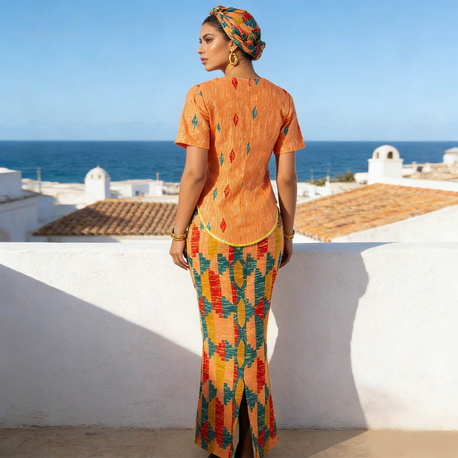 Femmes africaines jupe ensemble robe de luxe à manches courtes fente haut et jupe mince robes avec bandeau robe de mariée 2526056