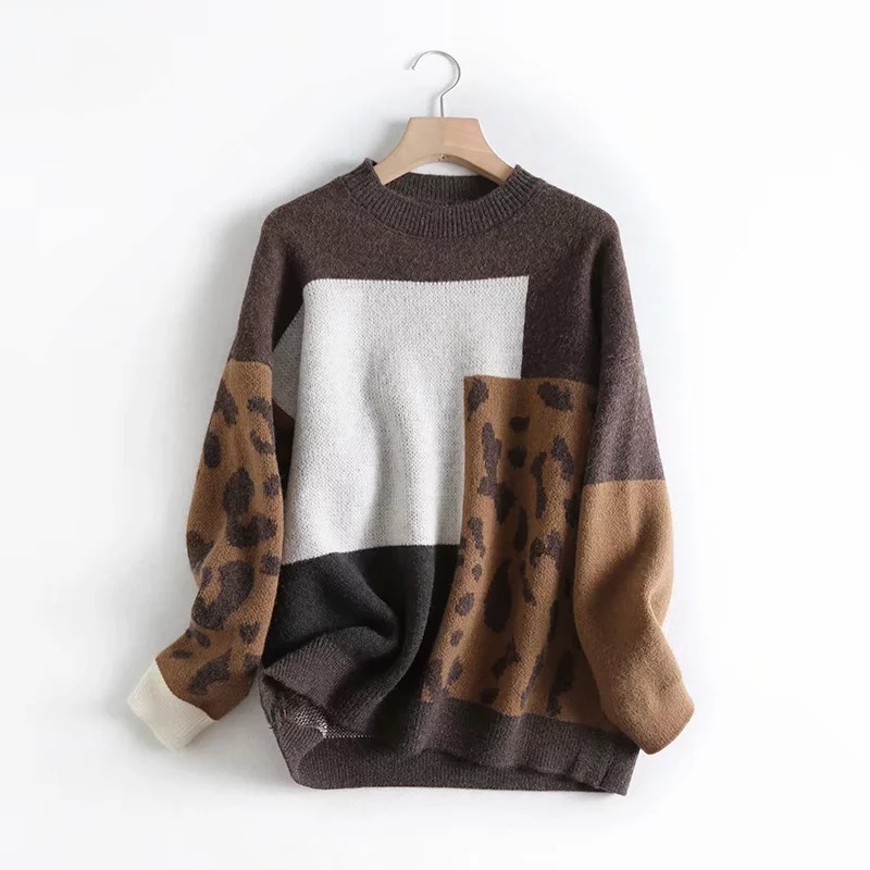 2026 femmes léopard Pull et pulls col rond à manches longues Vintage tricoté femmes Pull automne pulls Tricot Pull Femme