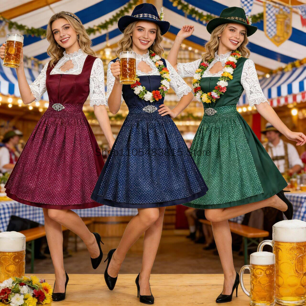 Tenues d'Oktoberfest pour femmes, robe Dirndl allemande, robe traditionnelle en velours, costume de demoiselle bavaroise pour le festival d'octobre