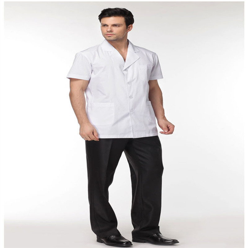 Manteau médical blanc pour hommes, uniforme de Services médicaux, vêtements d'infirmière, manteaux de protection de laboratoire en Polyester à manches courtes