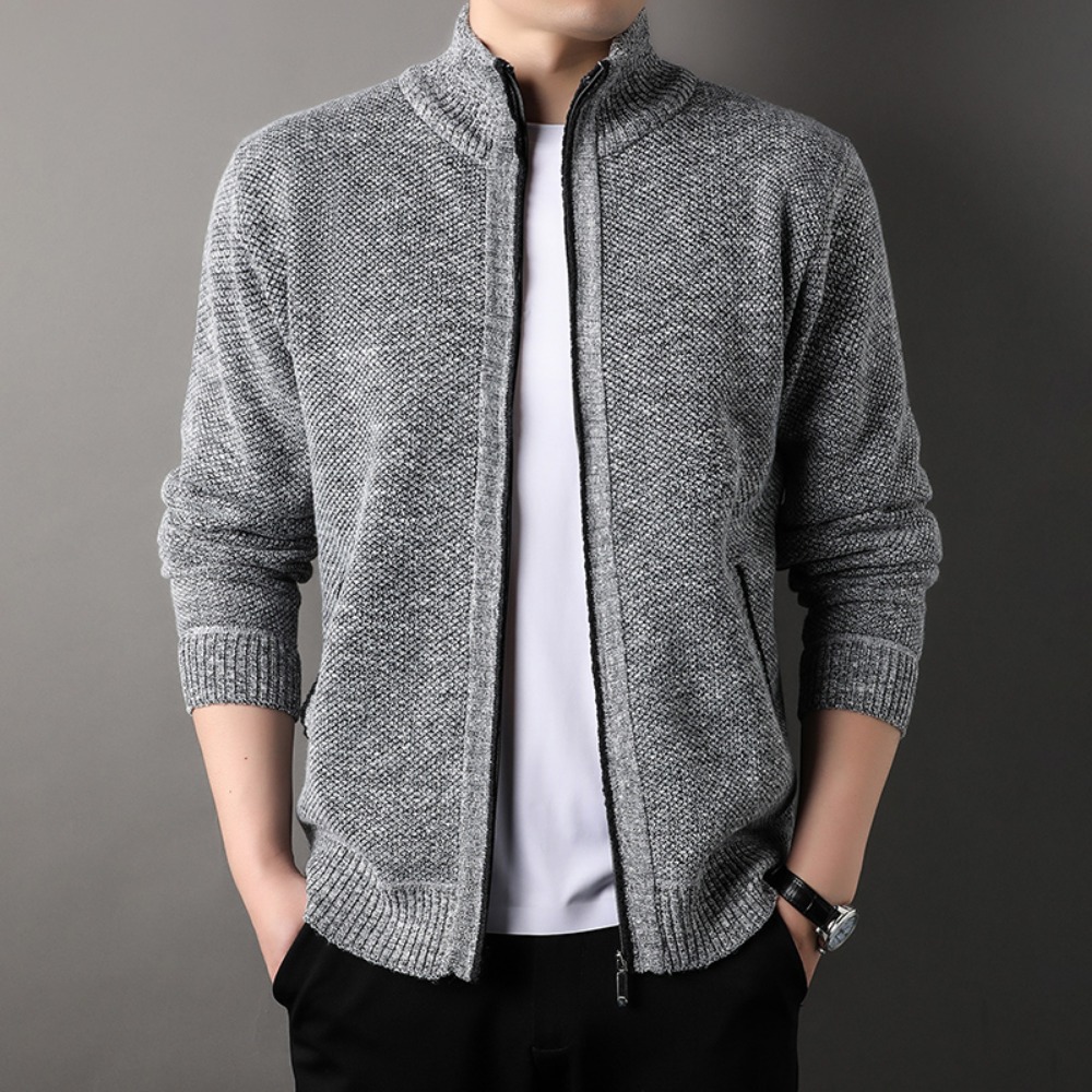 Pull en tricot à col montant pour hommes, nouveau Cardigan coréen Slim, couleur unie, veste automne hiver
