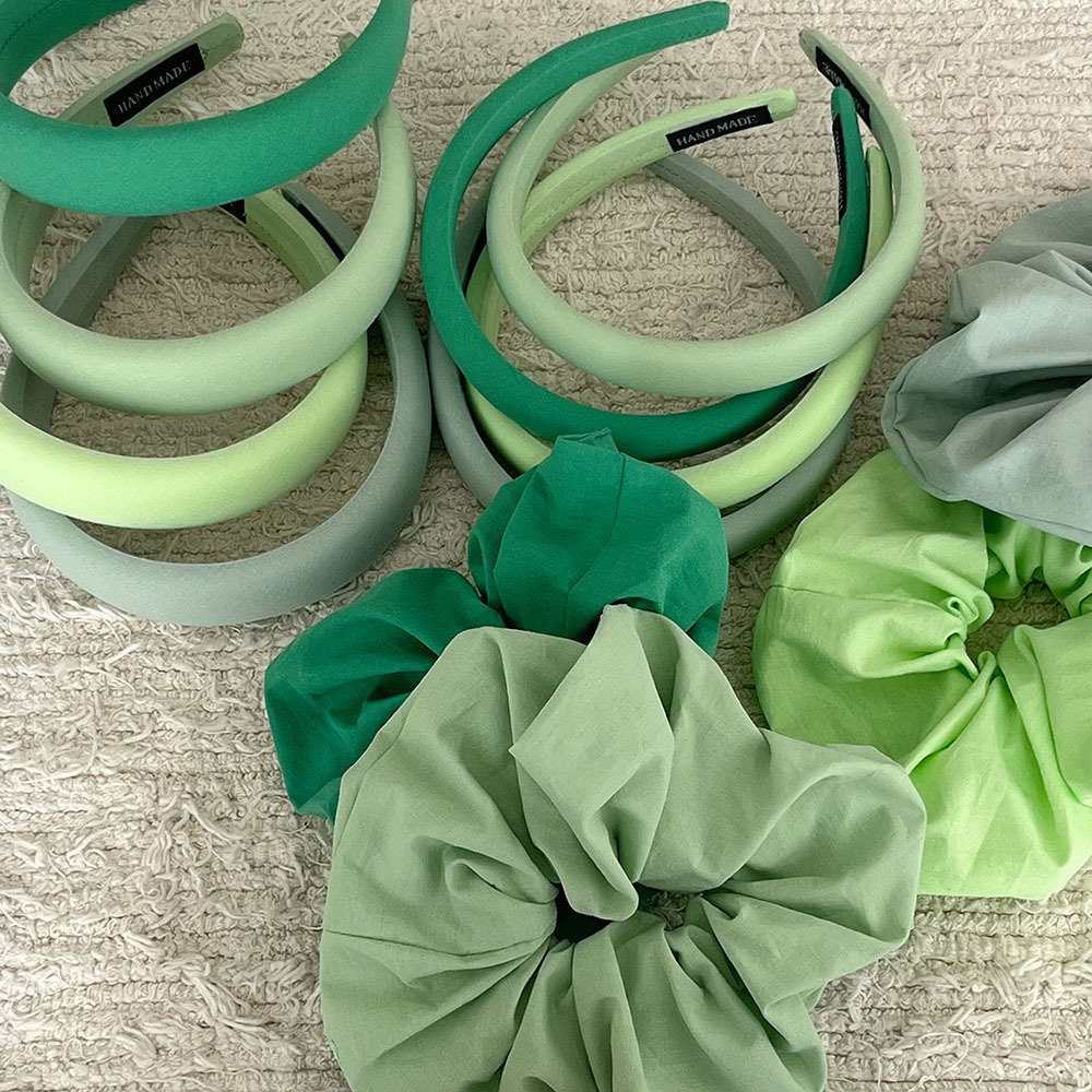 Chouchous et bandeaux de printemps pour femmes, en coton respirant, couleur vert dégradé, accessoires pour cheveux et queues de cheval