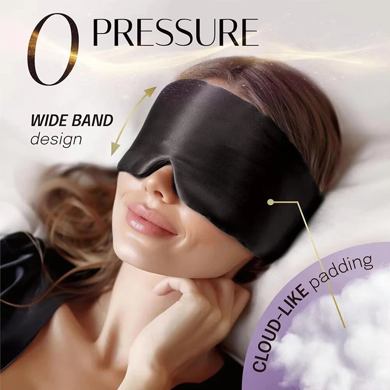 Masque de sommeil en soie doux et sans pression, 100% soie de mûrier pour les yeux et la peau, anti-rides, avec large bande Velcro réglable pour les oreilles