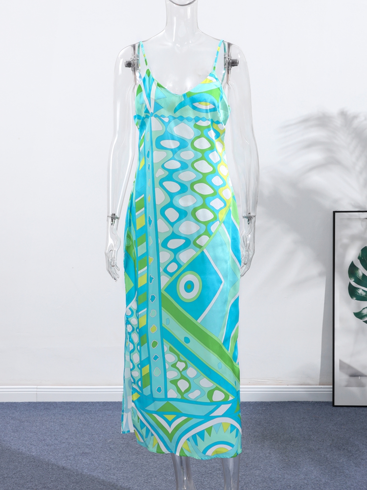 Nouvelle Robe Imprimée Chic pour Femme, Col V, Sans Manches, Dos Nu, Taille Cintrée, Robe de Plage Été 2026