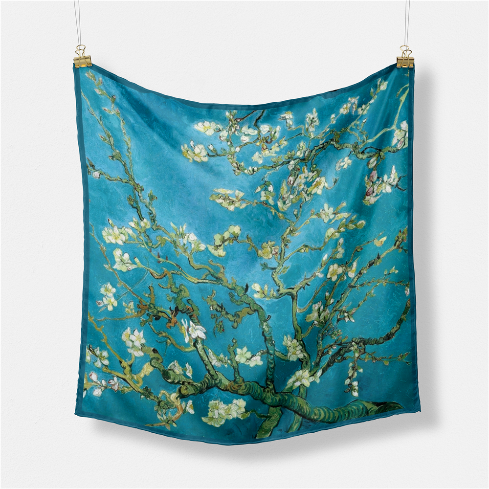 Célèbre peinture à l'huile mode femmes écharpe enveloppes sergé 100% foulard en soie foulards carrés foulard Hijab foulard Bandan 53CM