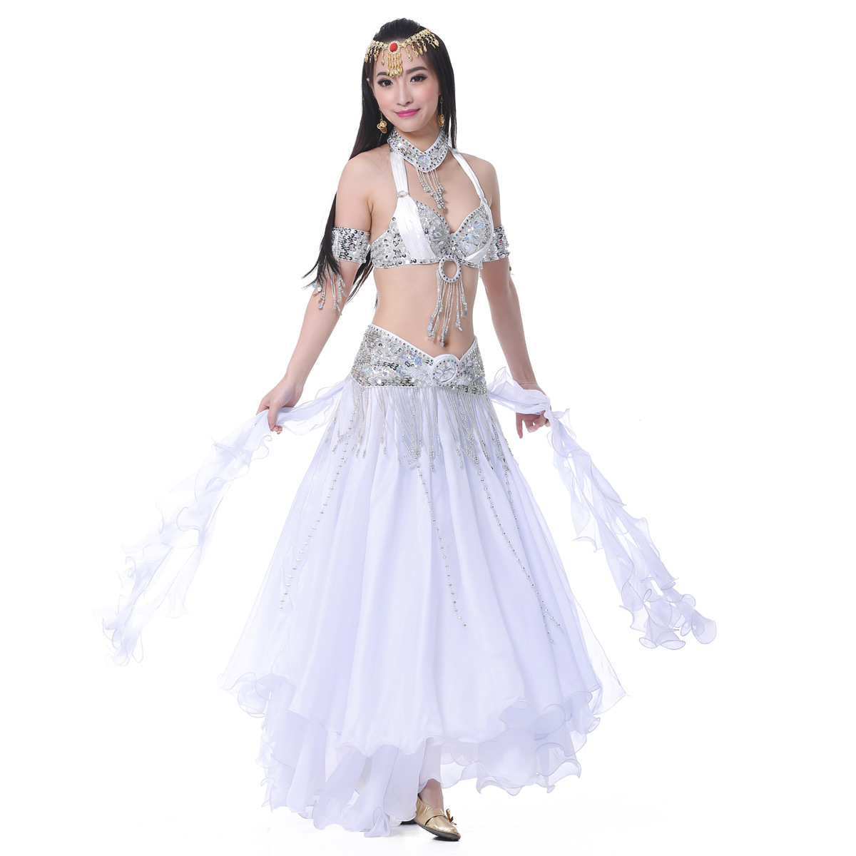 Tenue de danse orientale, costume arabe égyptien, jupe en tulle de style gitane, en mousseline (sans ceinture), vêtements de danse pour femmes, style arabe et indien.