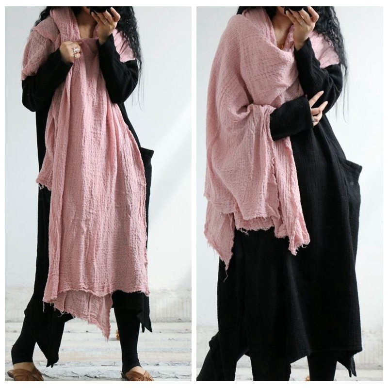 Femmes rides coton lin foulards enveloppes amples couleur unie Vintage écharpe femme 2020 foulards