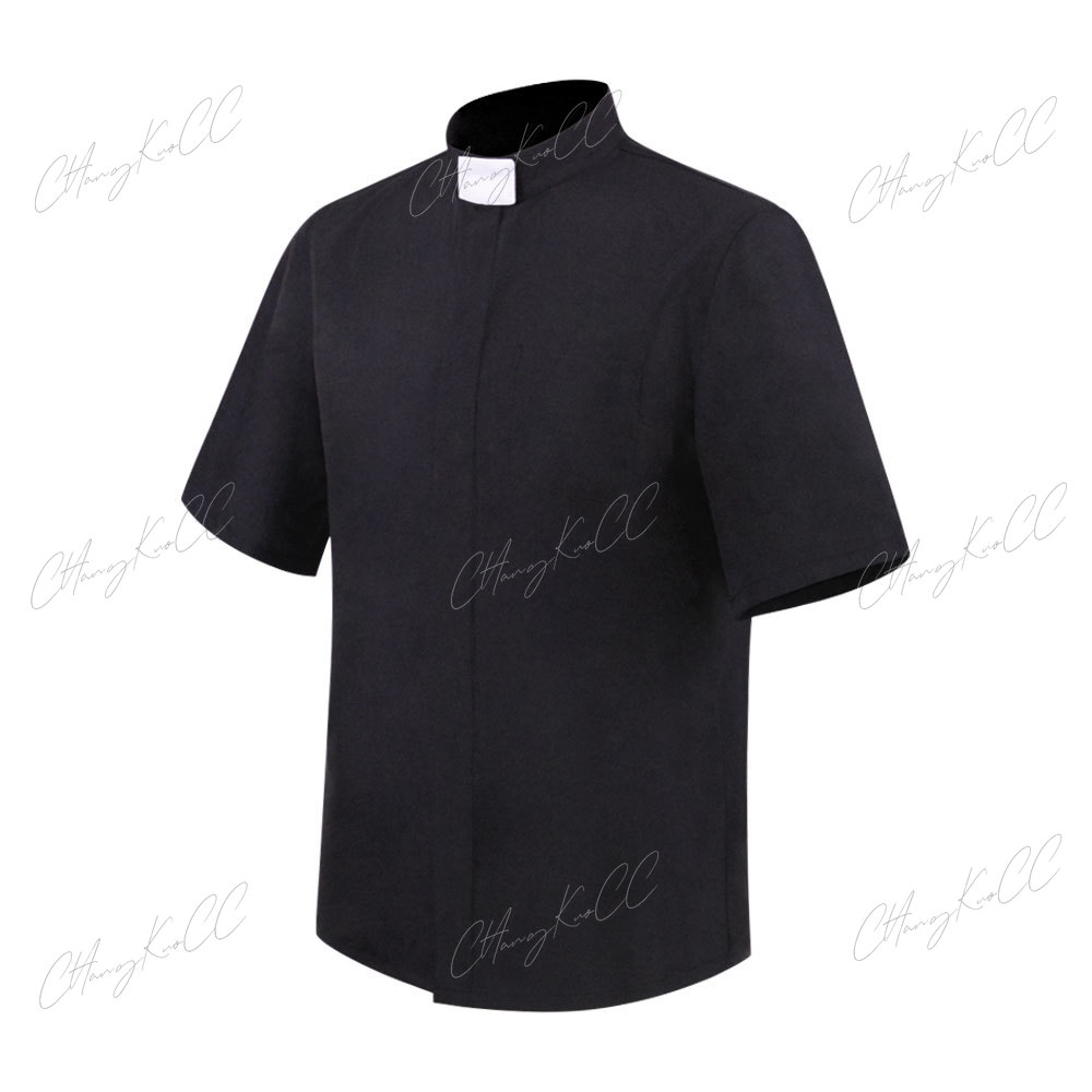 Chemise de Prêtre Pasteur Hommes Clergé Col à Onglet Montant Église Catholique Ministre Prédicateur Court Manches sulfY-Roman Blouse S-5XL