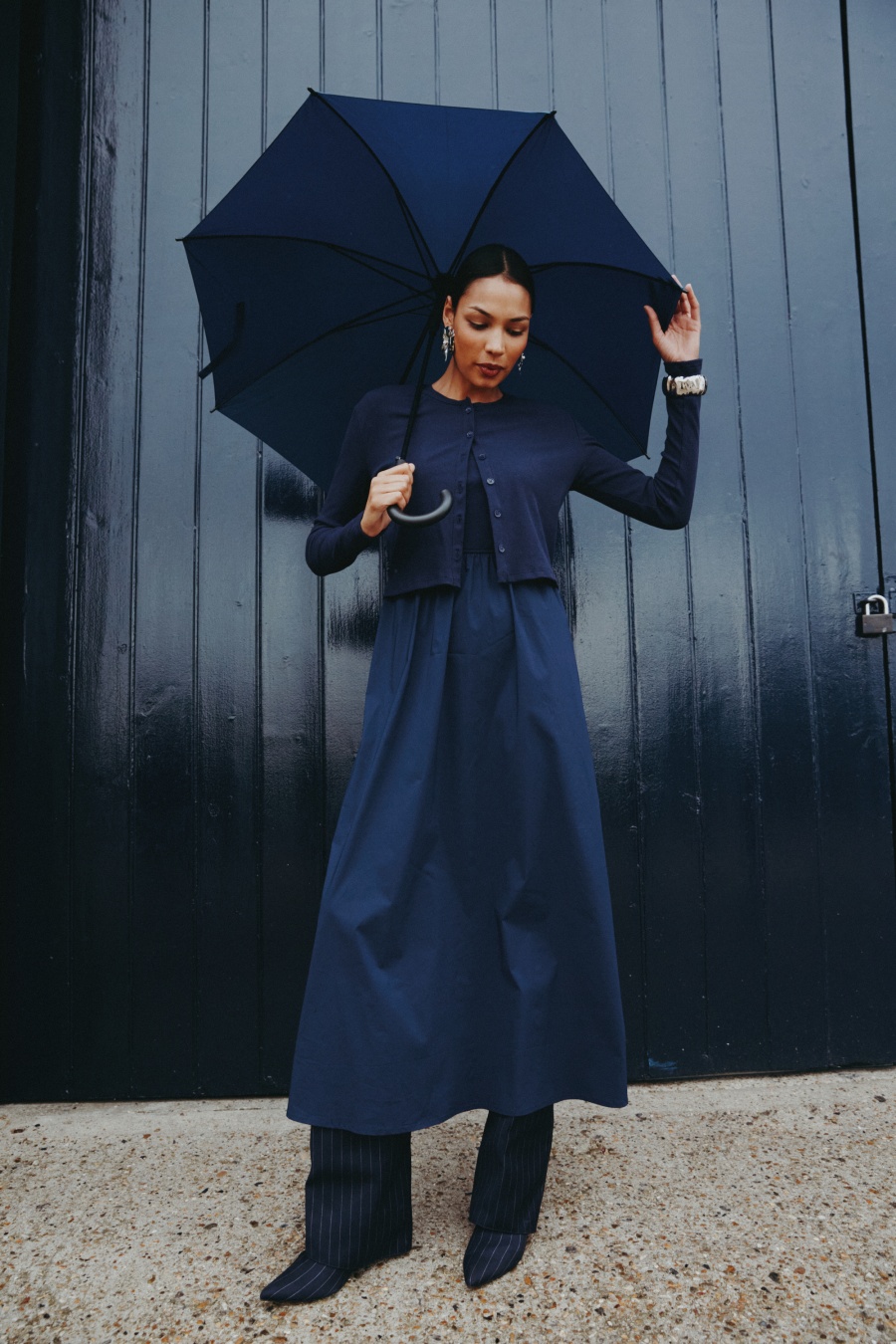 AS AW25 robe Patchwork col rond haut côtelé + jupe + cardigan vêtements femme