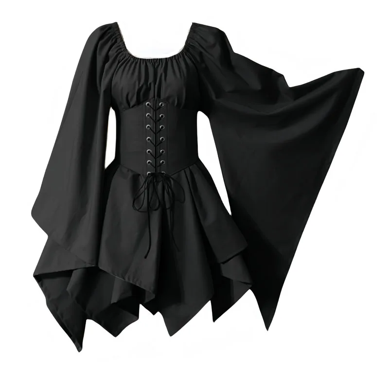 Costume médiéval européen pour femmes, Corset à manches évasées, surjupe, protection des elfes, robe fantaisie irlandaise, 2-P