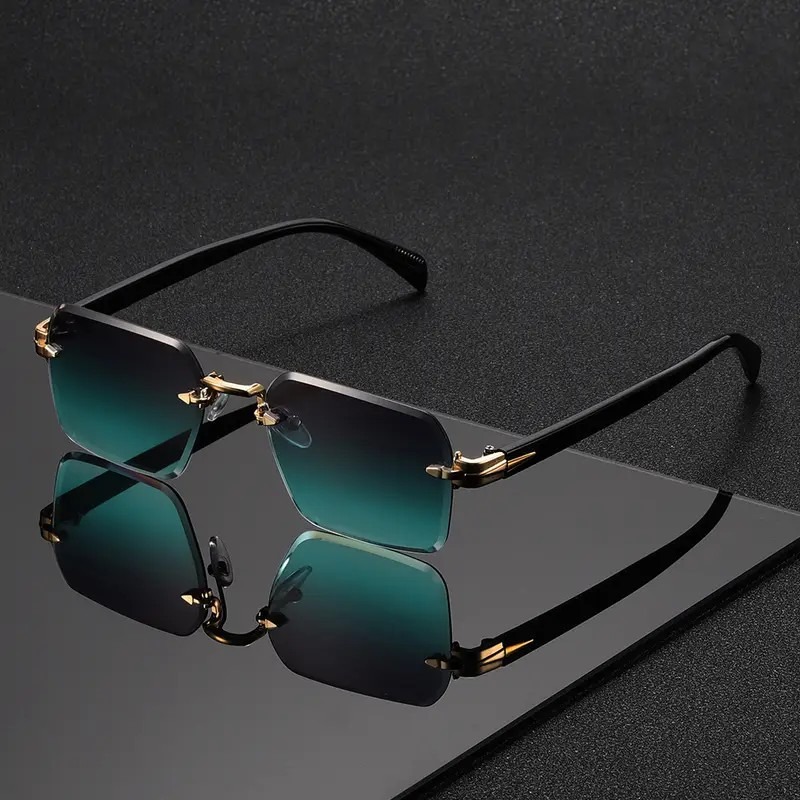 Lunettes de soleil sans monture rectangulaires tendance populaires pour femmes et hommes, petites lunettes de soleil carrées pour l'été et les voyages