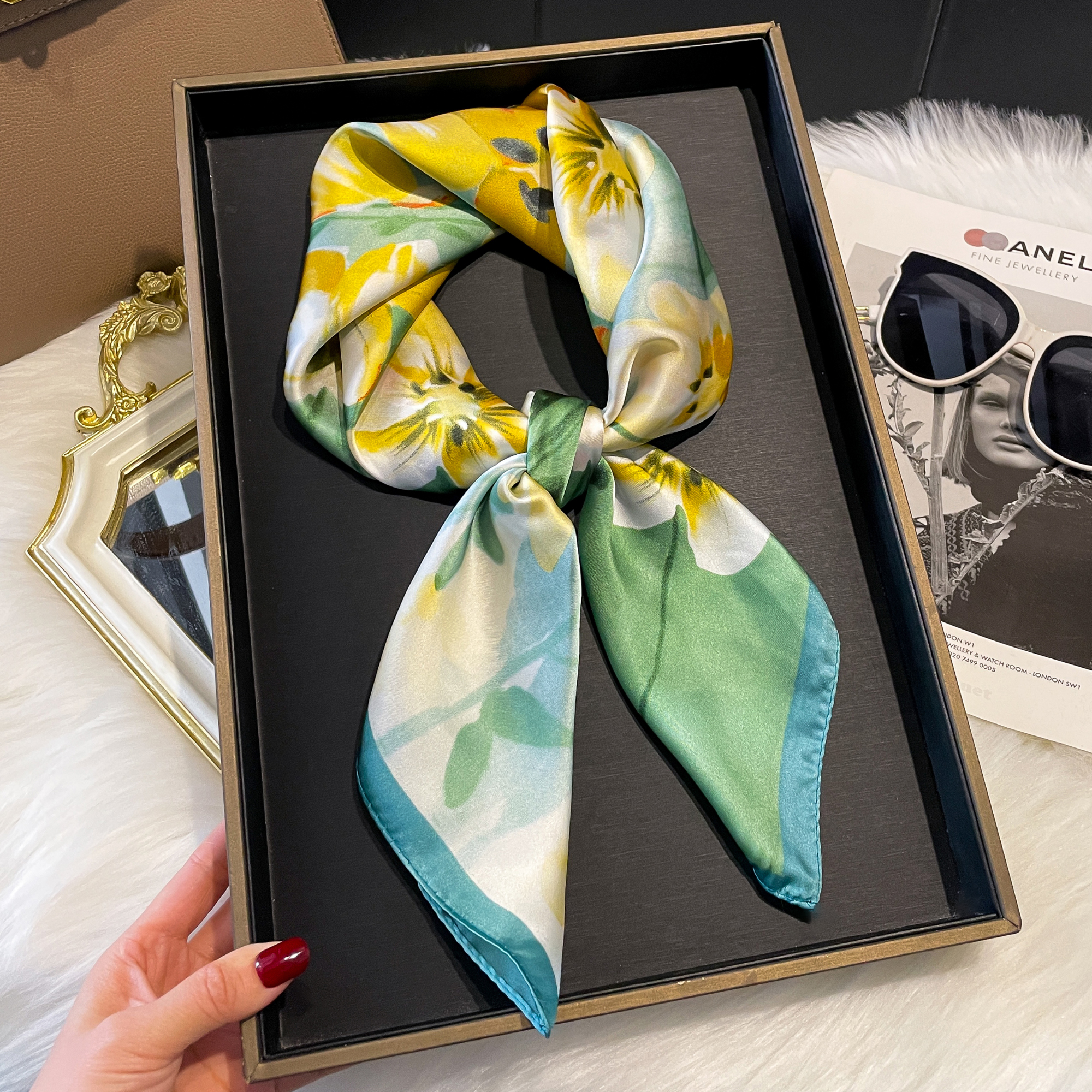 Foulard Carré en Satin pour Femme, Châle Rond Hijab, Bandeau de Cheveux, Poignet, Sauna de Luxe, 70x70cm, Nouvelle Collection