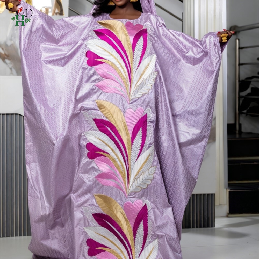 Robes africaines H&D pour couple, ensemble traditionnel violet assorti, tenue brodée pour homme, robe originale de Dubaï pour femme.