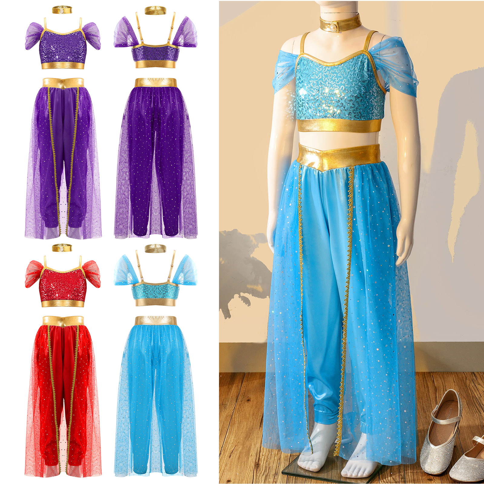 Déguisement de Princesse Arabe pour Fille, Tenue de Carnaval, Spectacle sur Scène, brevdu Ventre Arabe, Tenue de ix