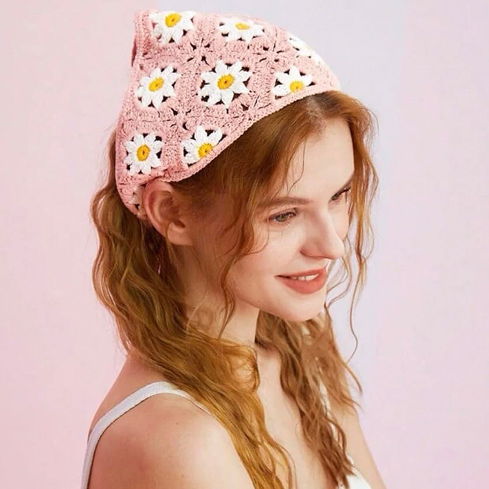 1 pièces foulard de cheveux pour femmes à la mode doux style rustique tricoté fleur foulard triangulaire mignon kawaii accessoires de cheveux pour dames