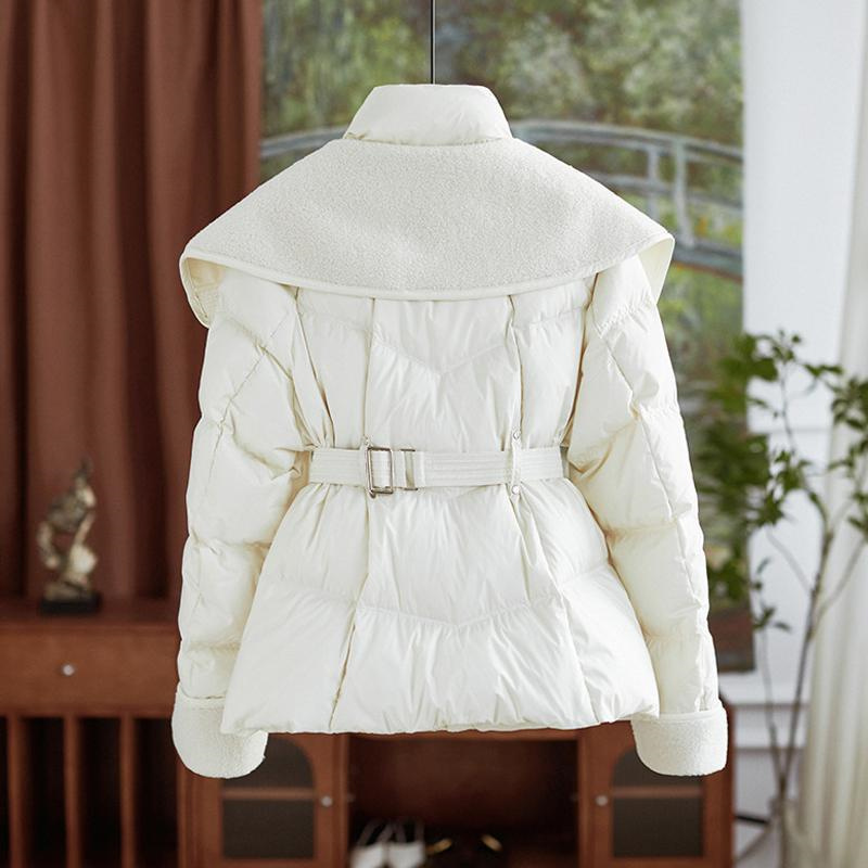 2025 nouvelle veste d'hiver manteau femme Parkas mode laine d'agneau Double col ceinture courte chaud vers le bas coton veste femmes survêtement haut