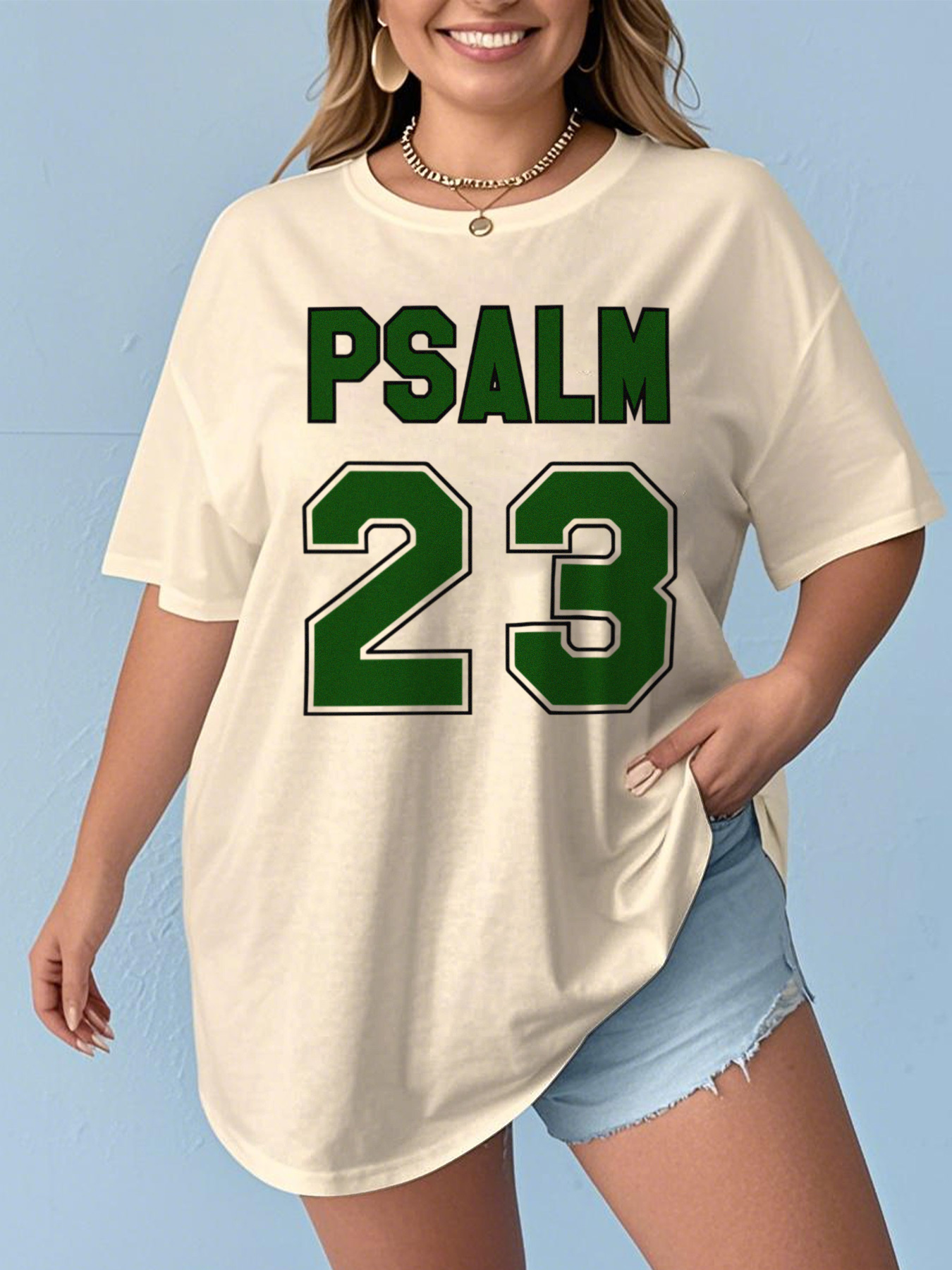 Salme 23 pour femmes Jersey Premium T-Shirt surdimensionné décontracté à manches courtes col rond avec lettrage vert audacieux vêtements pour femmes