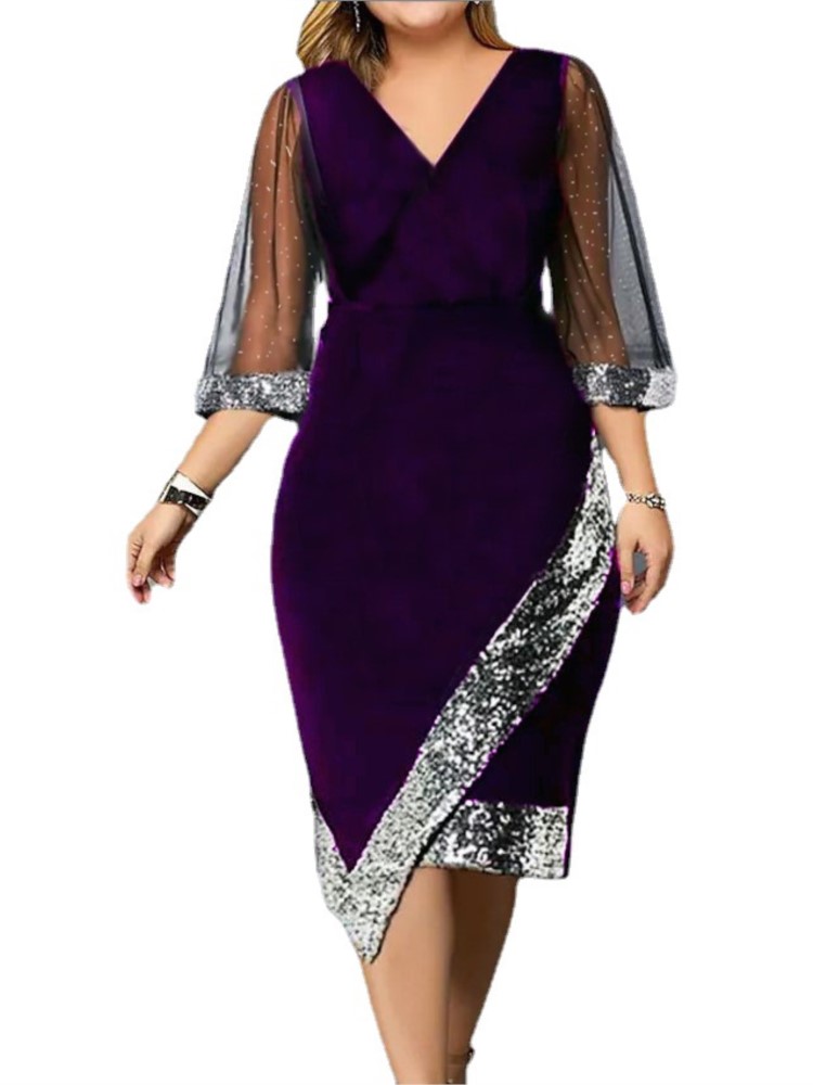Robe en velours doré pour femmes, vêtements de printemps et d'été, nouvelle mode, paillettes irrégulières, maille transparente, manches cinq quarts