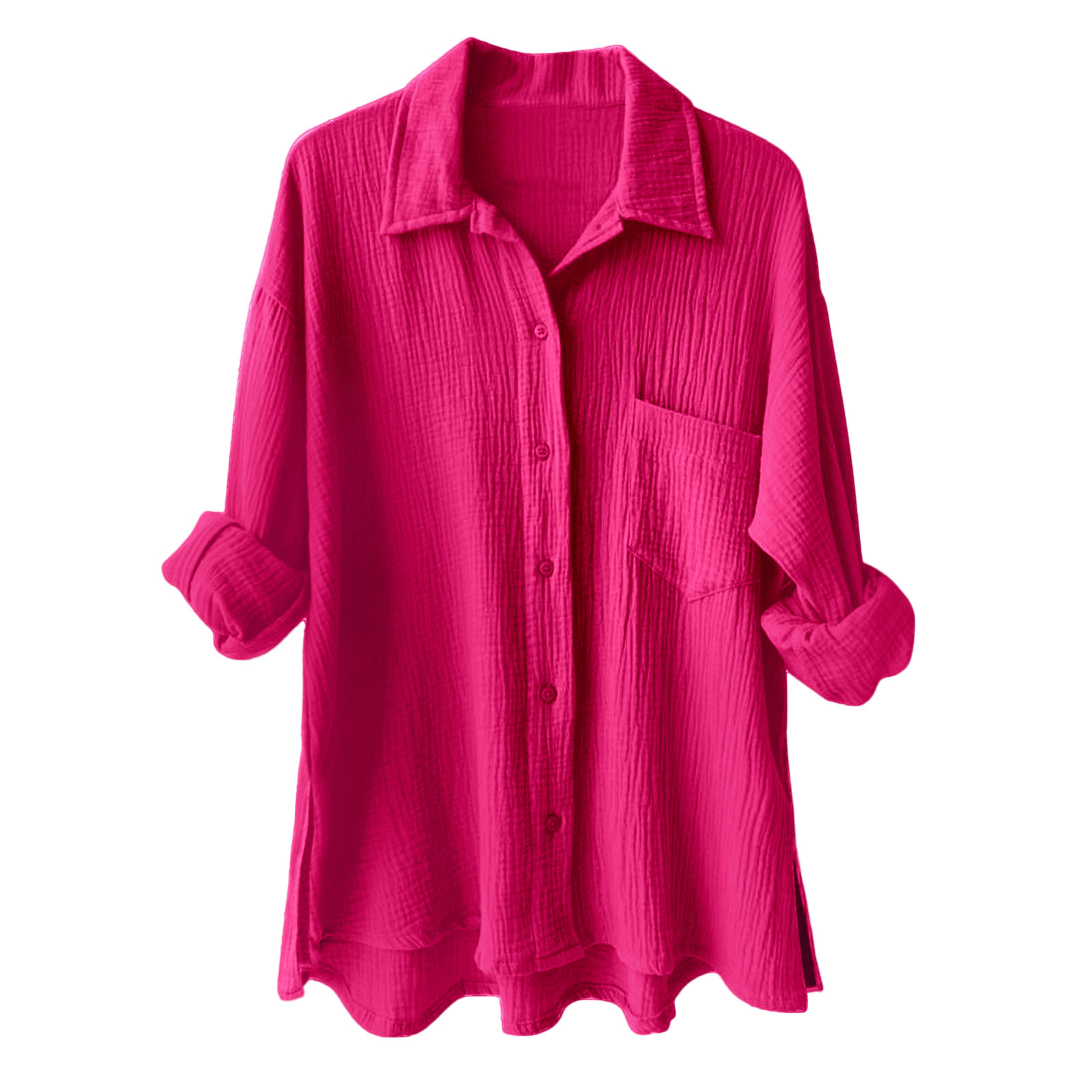 Chemisier d'été pour femme, chemise en mousseline de coton et lin, hauts de printemps couleur unie à manches longues boutonnées avec poches