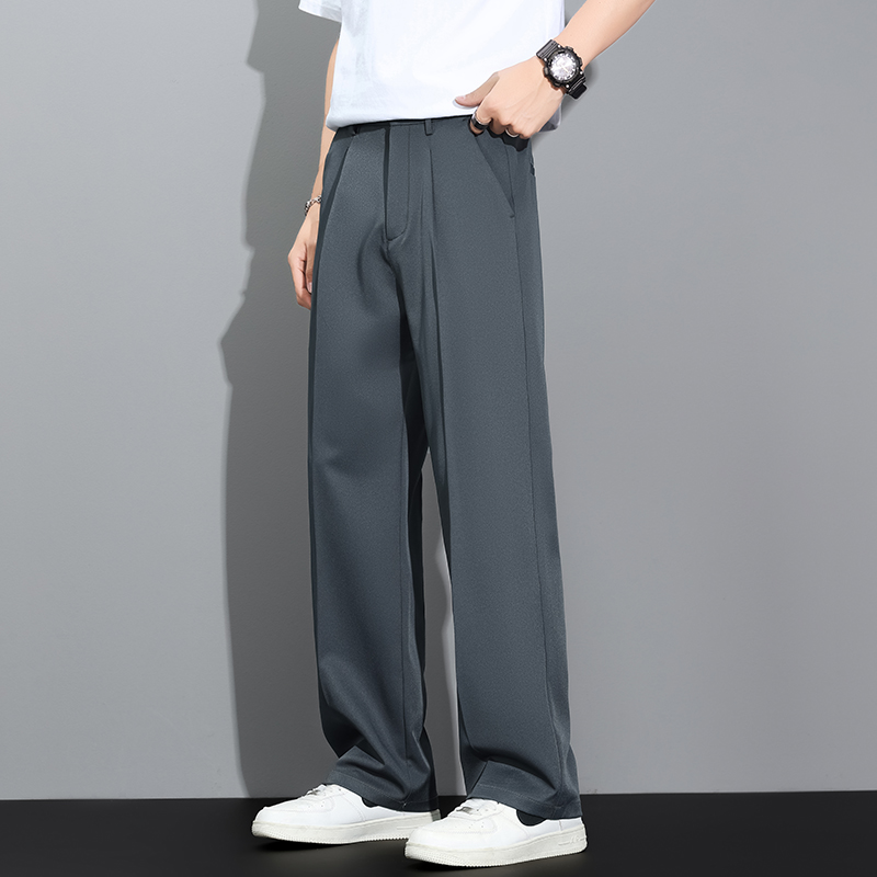 Pantalon décontracté ample et fluide pour homme, style coréen, coupe droite, léger, été 2026, kaki, gris foncé, noir