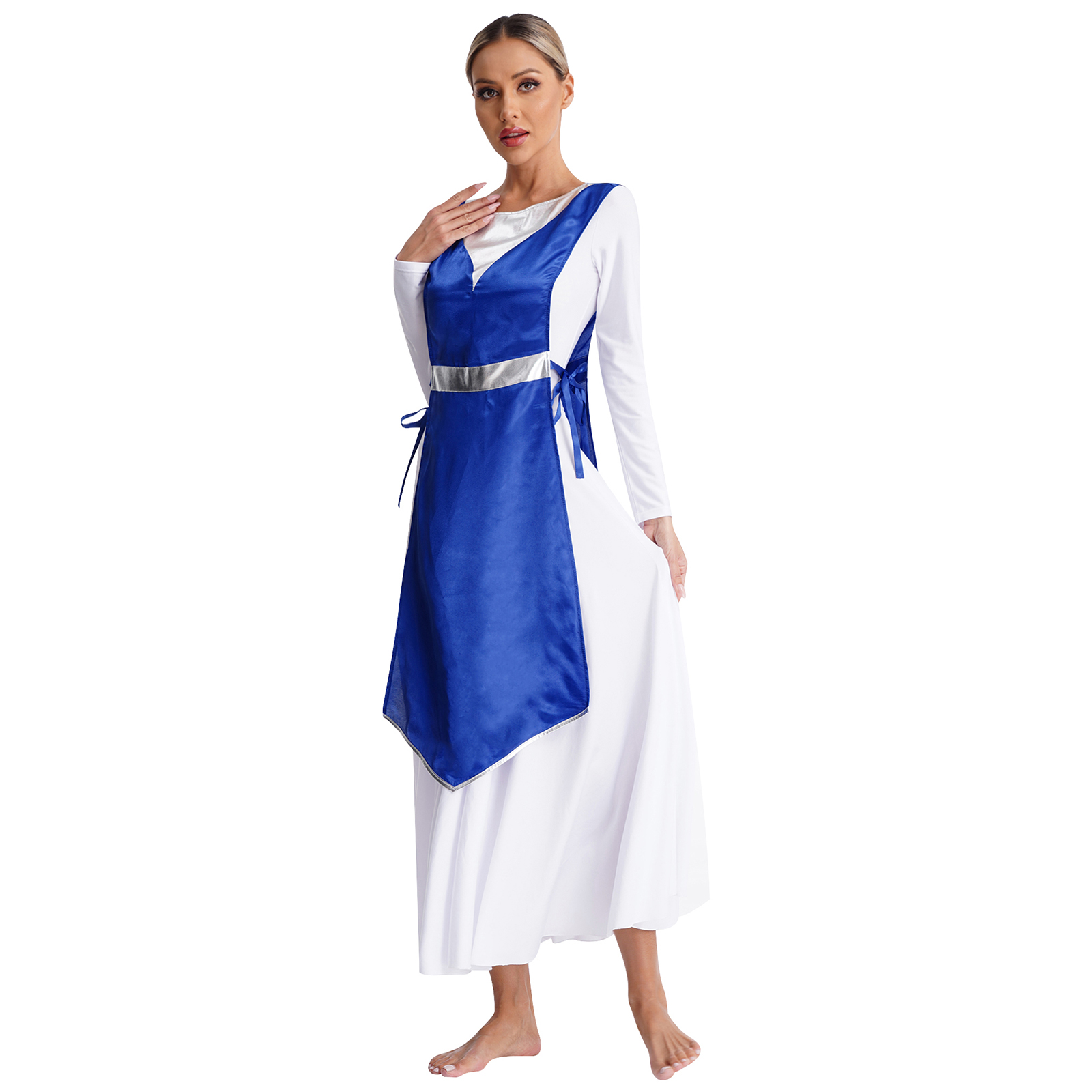 Robe de culte de chorale d'église pour femmes, louange liturgique, danse lyrique, vêtements de danse, sans manches, à lacets sur les côtés, tunique fendue