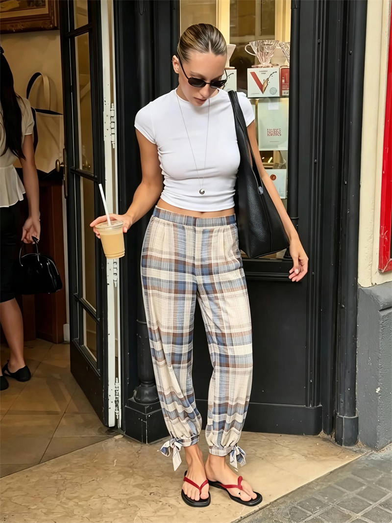 Pantalon droit en maille avec nœud pour femme Guobioziy, nouvelle collection été-automne 2026, style décontracté européen et américain, pantalon droit tendance pour le quotidien
