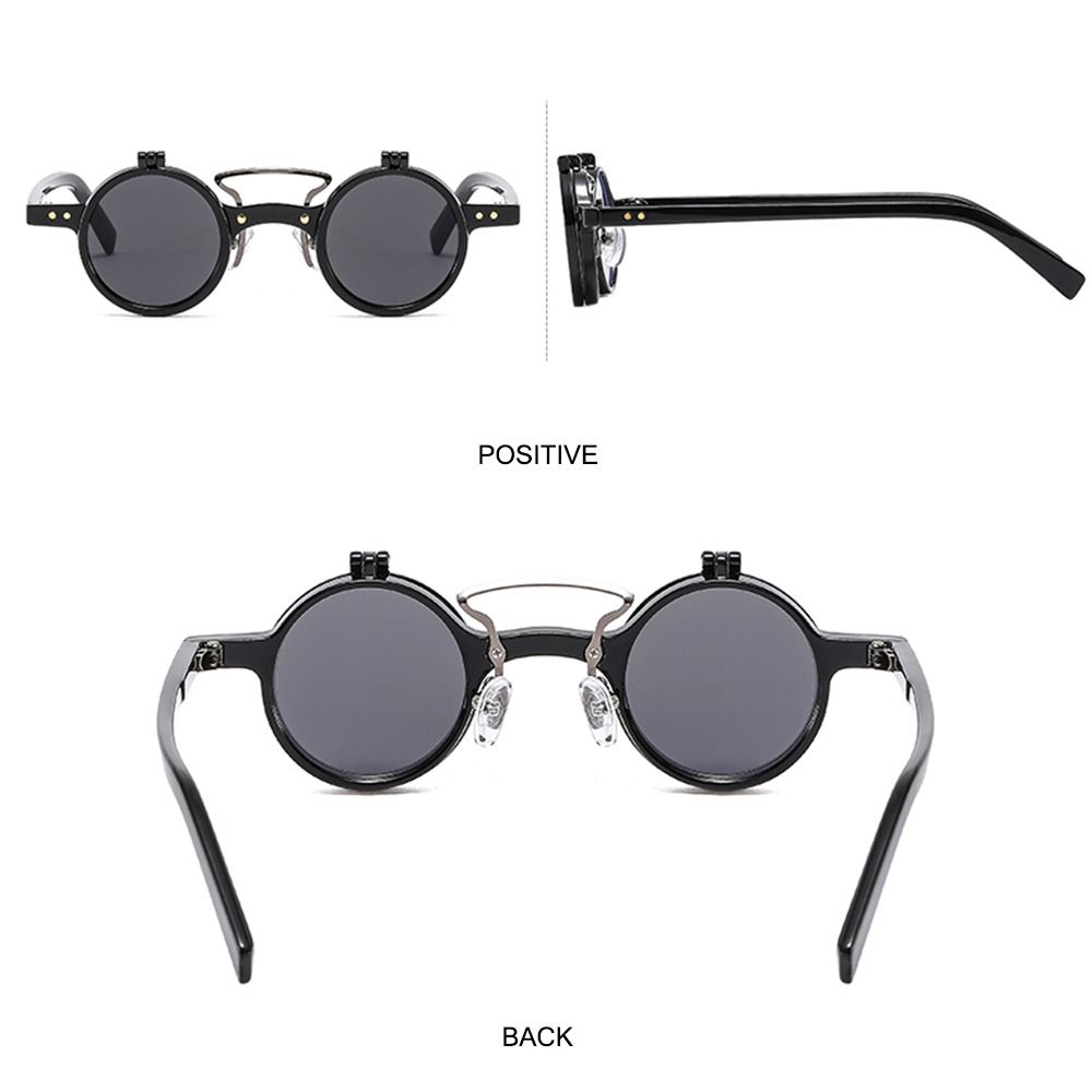Lunettes de soleil rétro à petit cadre rond, lunettes de soleil à double couche, lentille rabattable, lunettes punk, UV400, populaire, vintage, steampunk