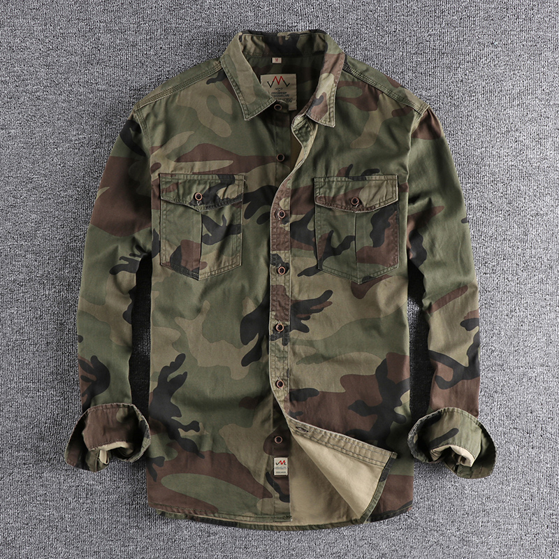 Solomon-Chemise à manches longues pour hommes, vêtements de travail de style n, chemisier décontracté pour jeunes militaires, double poches, mode
