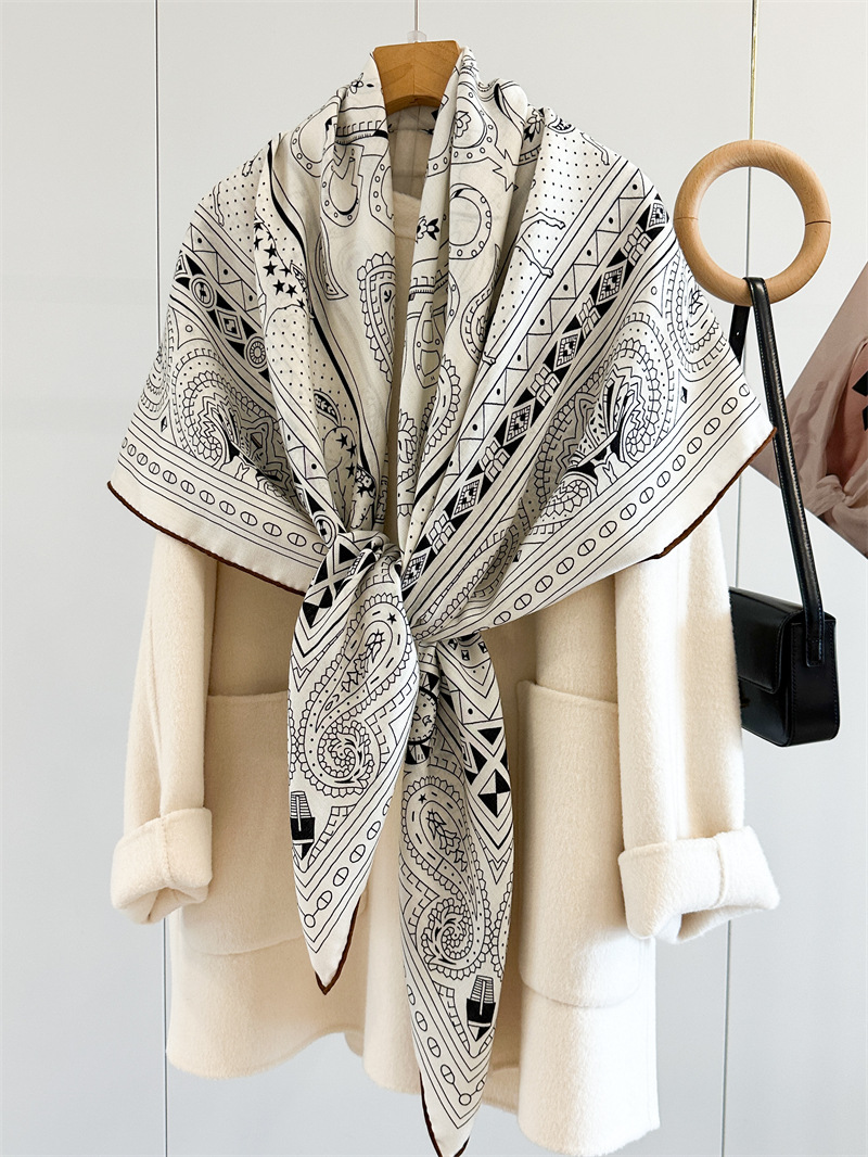 Écharpe en laine et soie mélangée pour femme, grands châles chauds de luxe, Bandanas, étole de 135cm, accessoires de noël, haute qualité, hiver