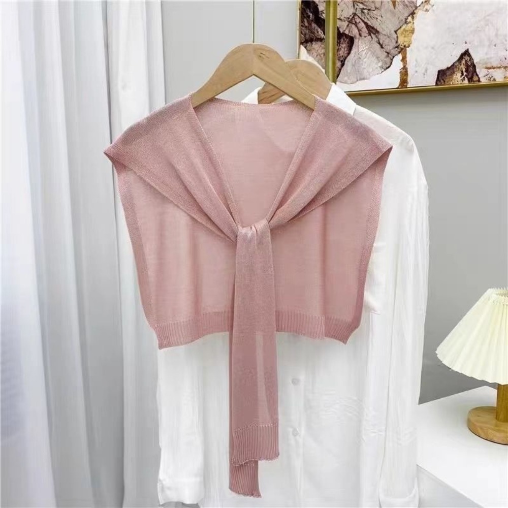 Châle fin tricoté style coréen avec nœud, léger, écharpe climatisation, fausse collier-capes pour femmes et filles