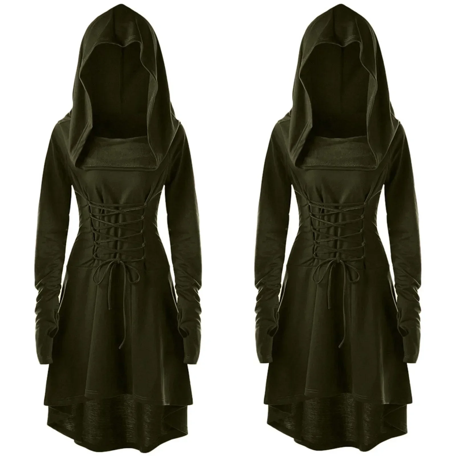 Costumes d'archer de la Renaissance, Cosplay médiéval, Robe à capuche, pull à lacets, longue Cape, fête d'halloween