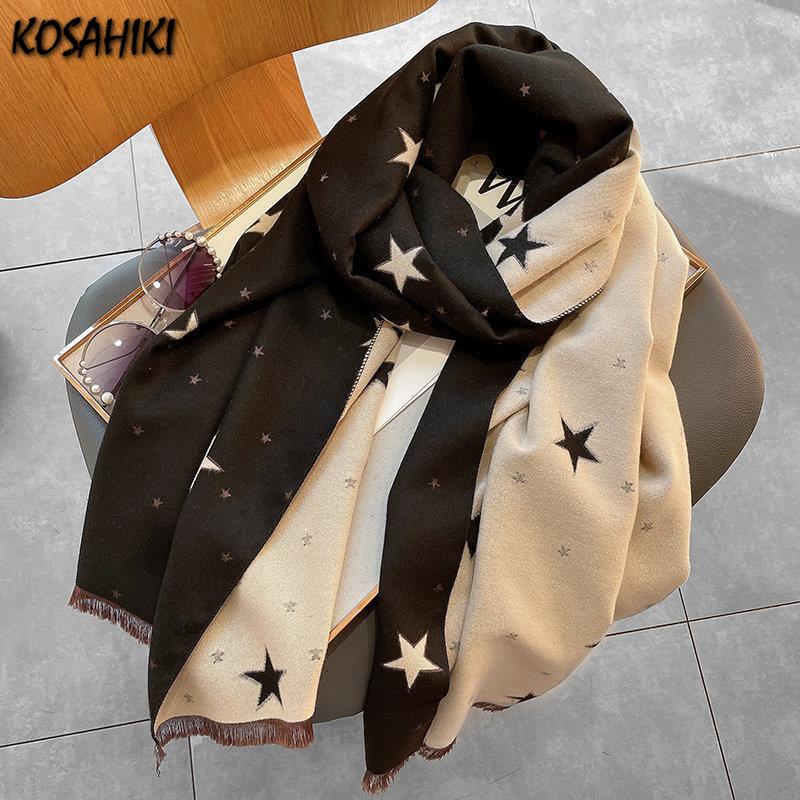 Écharpe punk gothique unisexe, foulard de la présidence Y2k, Streetwear pour femmes, glands Grunge, Hip Hop, Harajuku, impression d'étoiles, automne, nouveau, 2025