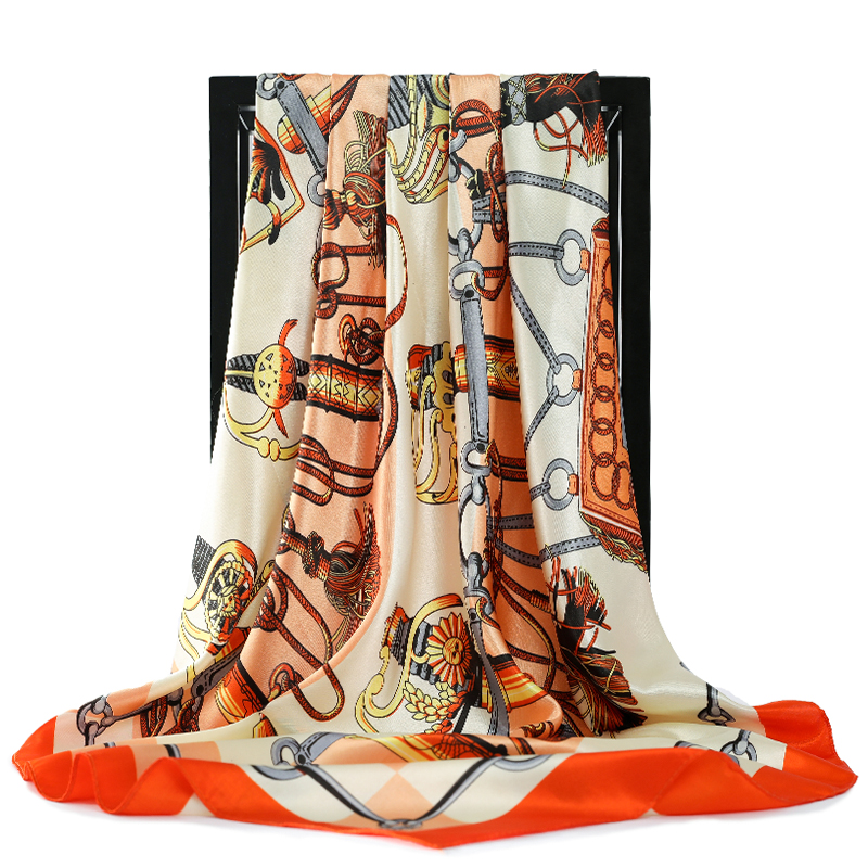 Châles de luxe imprimés 90x90cm, écharpes en soie quatre saisons, bandanas populaires protection solaire, Europe et amérique