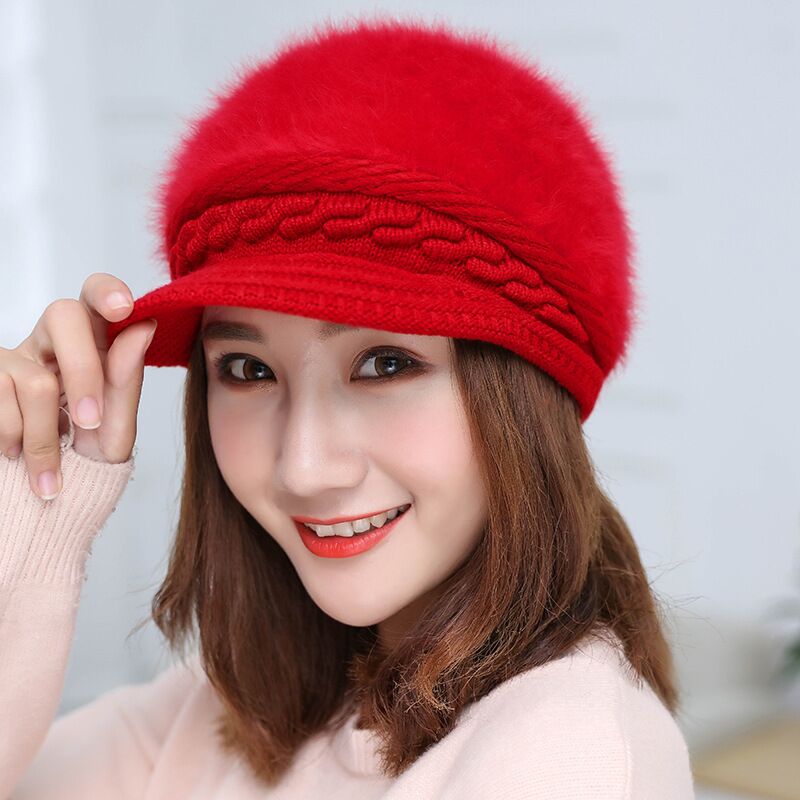Chapeau femmes hiver coréen lapin cheveux chapeau nouveau hiver canard langue chapeau épaissi chaud tricoté chapeau