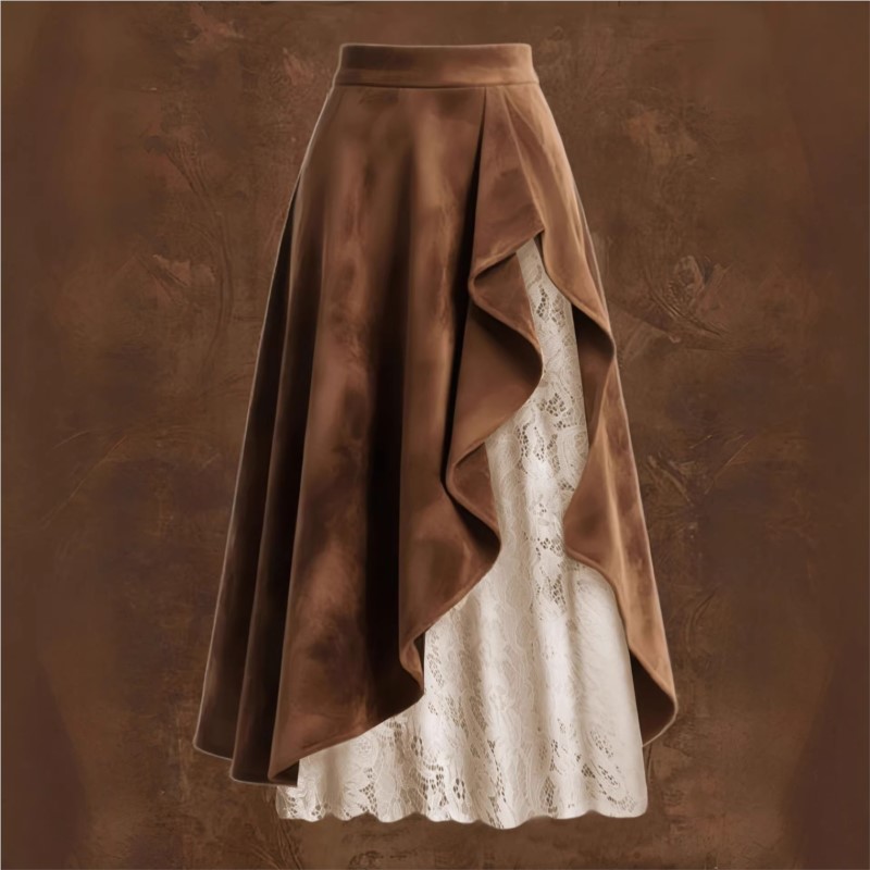 Jupe ample en dentelle style bohème pour femme, taille haute, patchwork, décontractée, vintage, pour les vacances, vêtements féminins Y2k, nouvelle collection été