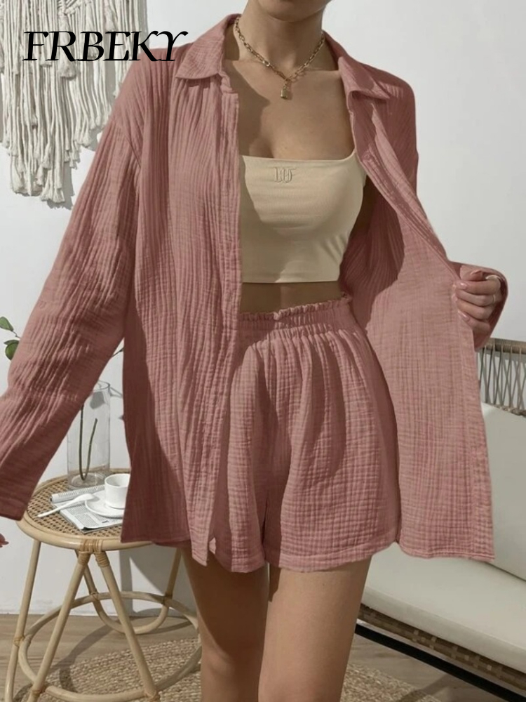 Ensemble élégant pour femme, chemise à manches longues, short de loisirs, monochromatique, mode printemps et été, 2 pièces