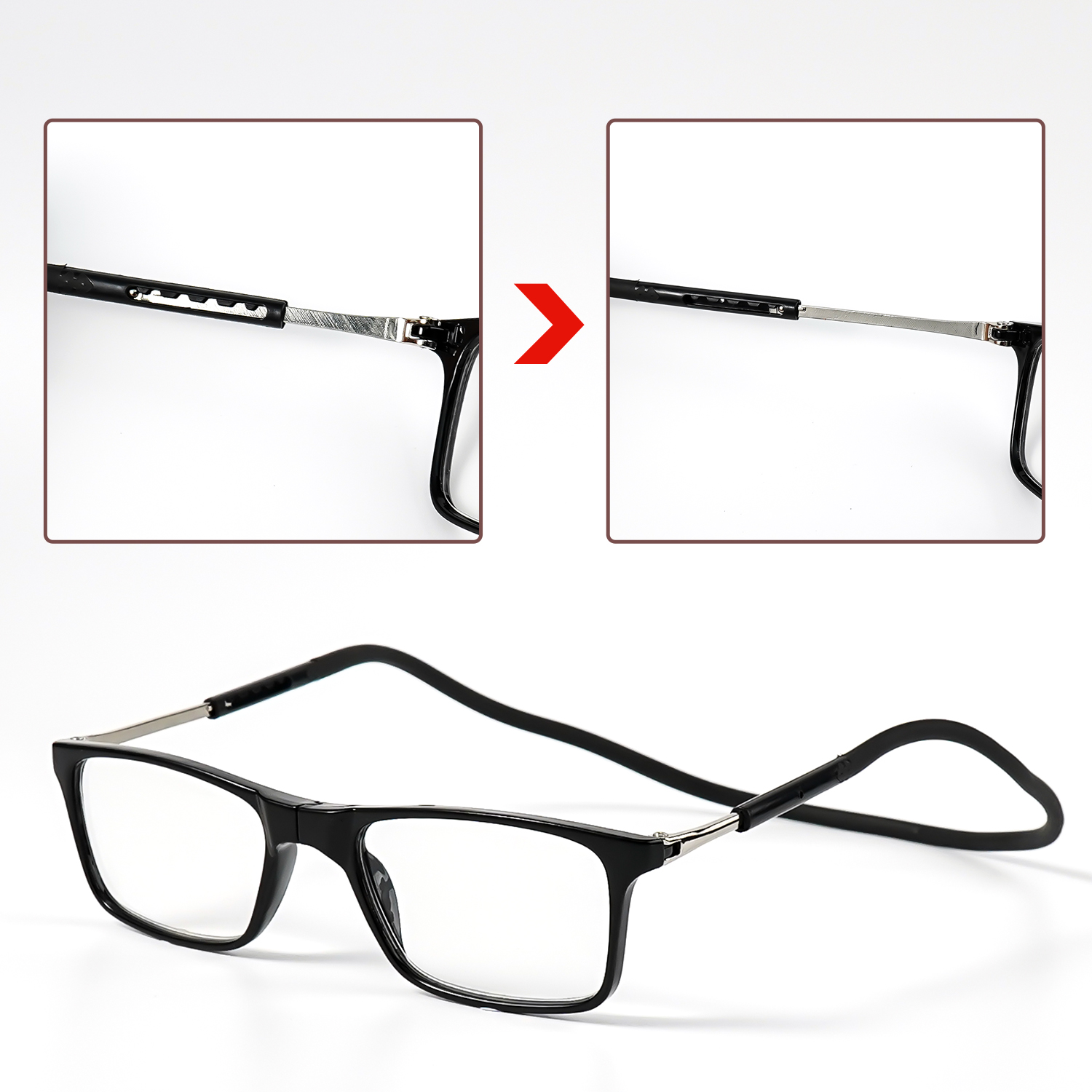Lunettes de lecture magnétiques chics pour femmes et hommes - Sangle de cou facile à transporter, ajustement réglable, monture rectangulaire pour tous les types de visages