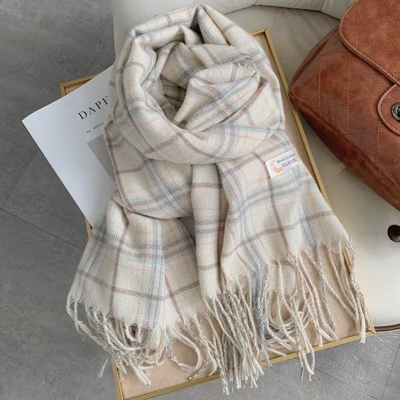 Écharpe d'hiver à carreaux pour femmes, châle de Style coréen, couleur claire, chauffe-cou, 200x65cm, cadeau élégant, accessoire de mode polyvalent, 2025