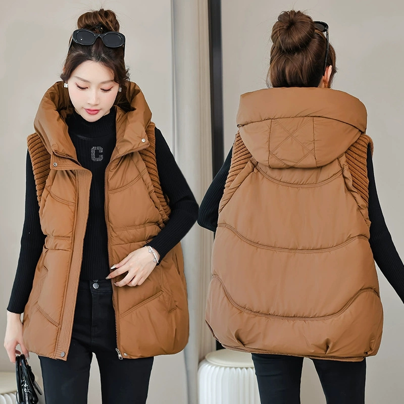 Hiver vers le bas coton gilet veste femmes 2025 nouvelle veste à manches à capuche Parkas chaud gilet manteau femme gilet pardessus dames hauts