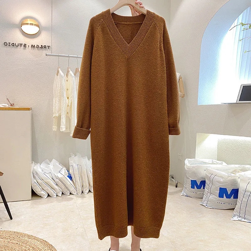 Robe pull à col en V pour femme, robe longue, haute qualité, document solide, optique pull, automne et hiver, taille 10XL, 150kg