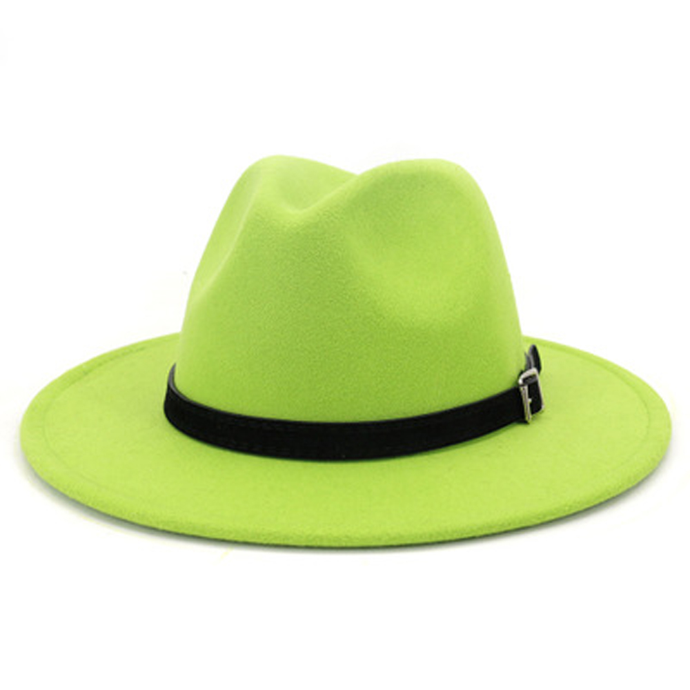 QBHAT-Chapeau anderen feutre de laine à large bord pour hommes et femmes, Fedora avec ceinture, casquette Trilby, chapeau formel de fête, blanc, noir