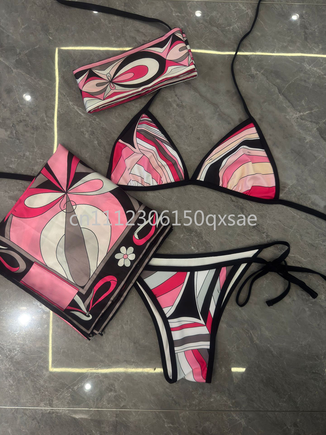 Ensembles de bikini pour femmes avec foulard bandeau et logo signature lettre, ensembles de bikini sexy pour femme, vêtements de plage, maillots de bain